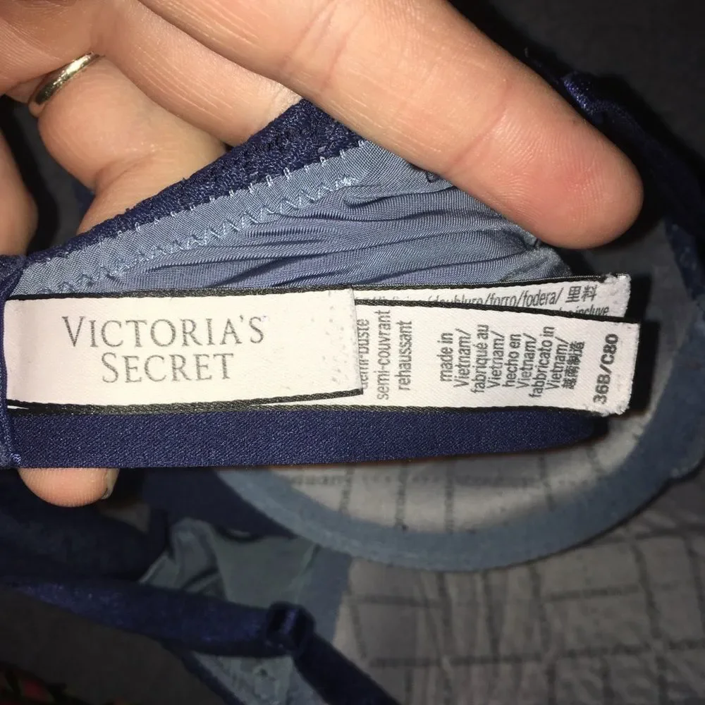 Victoria’s Secret blue lace uplift semi Demi bra